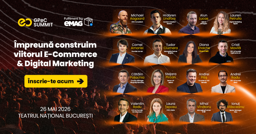 Agenda GPeC SUMMIT 26 Mai 2026 este publicată: 16 speakeri, Conferință, Expo, Networking și content practic despre ce funcționează acum și ce urmează în E-Commerce & Digital Marketing